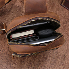 Vintage Brown Leather Men's Sling Bags Chest Bag One Shoulder Backpack For Men - iwalletsmen