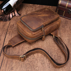 Vintage Brown Leather Men's Sling Bags Chest Bag One Shoulder Backpack For Men - iwalletsmen