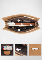 Brown Leather Men's File Bag Clutch Bag Side Bag Wristlet Bag For Men - iwalletsmen