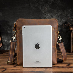 Vintage Brown Leather Men's Small Vertical Messenger Bag Side Bags Courier Bag For Men - iwalletsmen