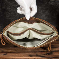 Vintage Brown Leather Men's Small Vertical Messenger Bag Side Bags Courier Bag For Men - iwalletsmen