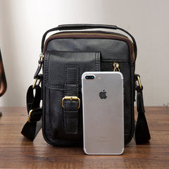 Vintage Black Leather Men's Small Side Bag Handbag Shoulder Bag For Men - iwalletsmen