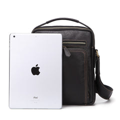 Fashion Black Leather Men's Tablet Shoulder Bag Small Vertical Side Bag Messenger Bag For Men - iwalletsmen
