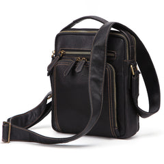 Fashion Black Leather Men's Tablet Shoulder Bag Small Vertical Side Bag Messenger Bag For Men - iwalletsmen