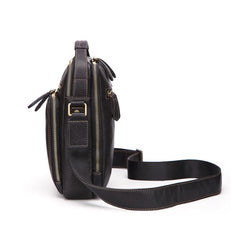 Fashion Black Leather Men's Tablet Shoulder Bag Small Vertical Side Bag Messenger Bag For Men - iwalletsmen