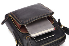 Fashion Black Leather Men's Tablet Shoulder Bag Small Vertical Side Bag Messenger Bag For Men - iwalletsmen