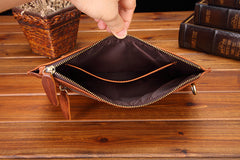 Vintage Brown Leather Men's Wristlet Bag Clutch Bag Mini File Bag For Men - iwalletsmen