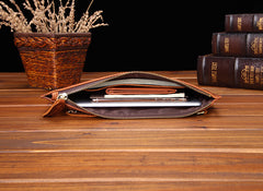 Vintage Brown Leather Men's Wristlet Bag Clutch Bag Mini File Bag For Men - iwalletsmen