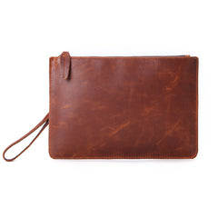 Vintage Brown Leather Men's Wristlet Bag Clutch Bag Mini File Bag For Men - iwalletsmen