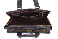 Fashion Black Leather Men's Briefcase Professional Briefcase 15‘’ Black Laptop Briefcase For Men - iwalletsmen