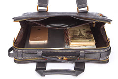 Fashion Black Leather Men's Briefcase Professional Briefcase 15‘’ Black Laptop Briefcase For Men - iwalletsmen
