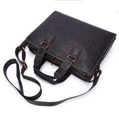 Fashion Black Leather Men's Briefcase Professional Briefcase 15‘’ Black Laptop Briefcase For Men - iwalletsmen