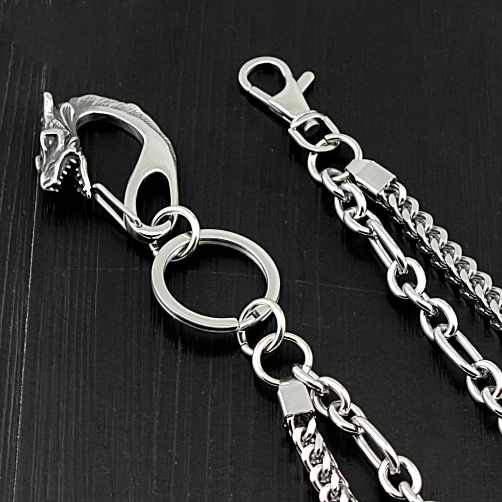 Badass Stainless Steel Mens Double Layer Pants Chain Long Wallet