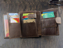Cool Leather Men's Trifold Punk Ghost Head Skull Biker Wallet Brown Chain Wallets Wallet with chain For Men - iwalletsmen