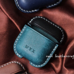 Personalized Green&Black Leather AirPods 1,2 Case Custom Black&Green Leather 1,2 AirPods Case Airpod Case Cover