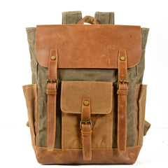 Khaki Waxed Canvas Travel Backpack Canvas Mens School Backpack Waterproof Hiking Backpack For Men - iwalletsmen
