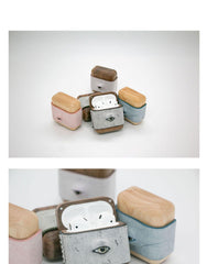 Handmade Green Leather Coffee Wood AirPods Pro Case with Eye Custom Leather AirPods Pro Case Airpod Case Cover - iwalletsmen