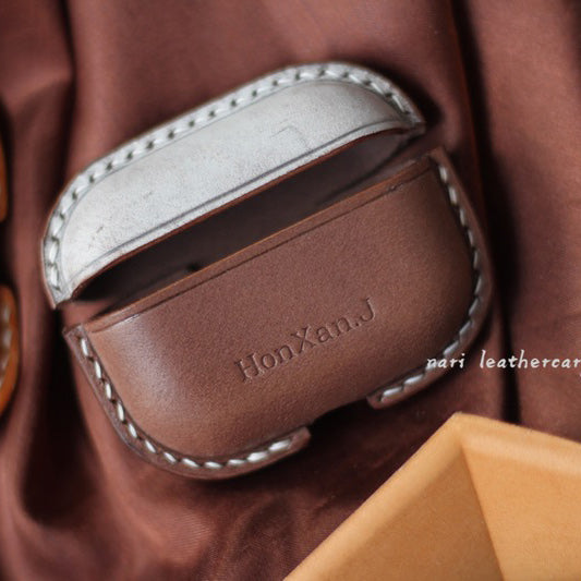 Personalized Coffee&White Leather AirPods Pro Case Custom Black Gray Leather Pro AirPods Case Airpod Case Cover