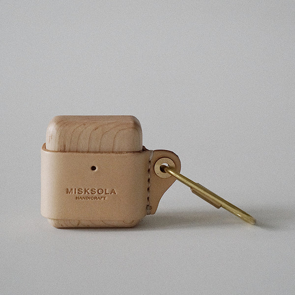 Beige Wood Leather AirPods 1,2 Case with Clip Strap Leather Pro AirPods Case Airpod Case Cover - iwalletsmen