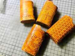 Handmade Leather Tooled Reindeer Brown Mens LA PETITE BOX Holder Cigarette Case for Men - iwalletsmen