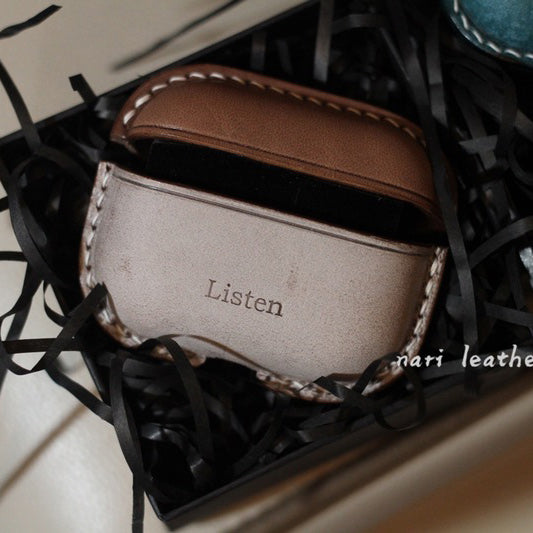 Personalized White&Coffee Leather AirPods Pro Case Custom Black Gray Leather Pro AirPods Case Airpod Case Cover