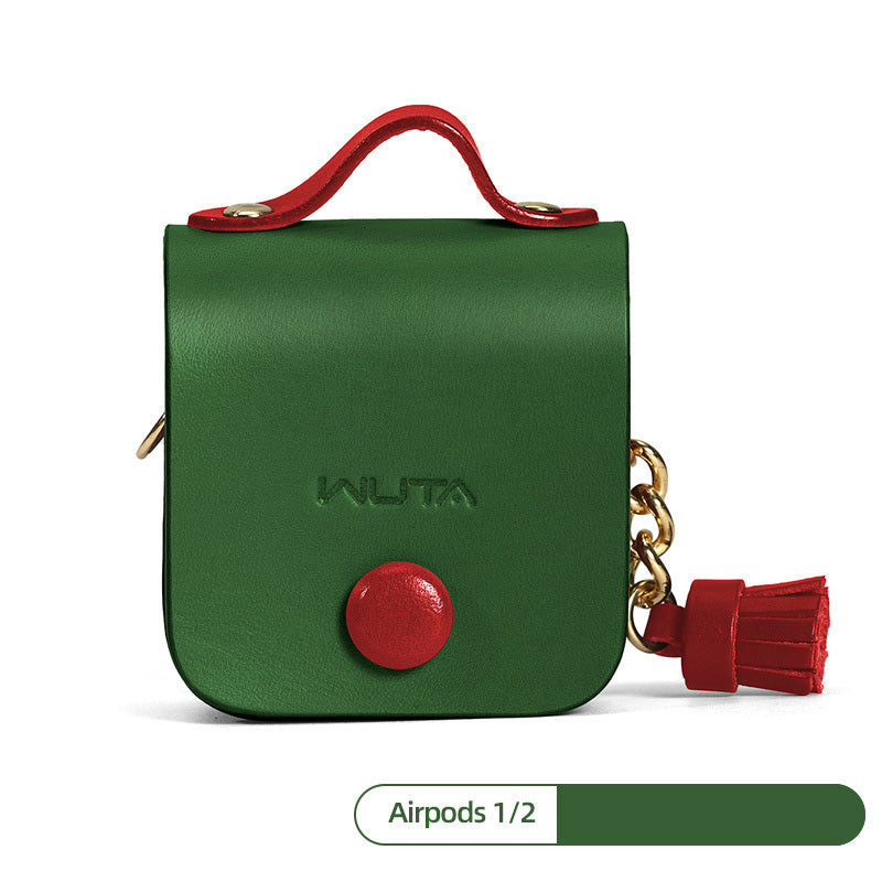 Green Leather AirPods Pro Case with Tassels Green Leather AirPods 1/2 Case Airpod Case Cover