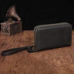 Cool Leather MensLong Wallet Double Zipper Clutch Wallet Wristlet Wallet - iwalletsmen