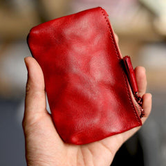 Vintage Slim Brown Leather Mens Coin Wallet Zipper Coin Holder - Full View - iwalletsmen