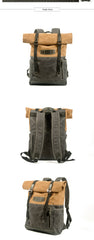 Khaki Waterproof Mens Rollup Backpack Canvas Travel Backpack Waxed Canvas Hiking Backpack For Men - iwalletsmen