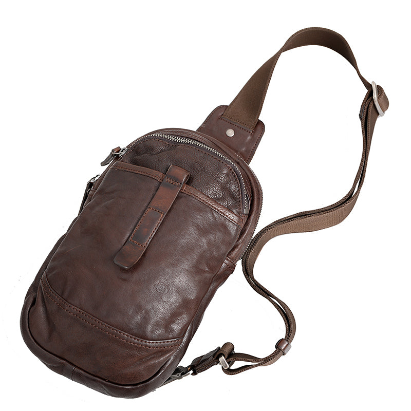 Unisex Leather Chest Bag Large Capacity Sling Bag Mens Leather Unbalance  Backpack Mens Leather Motorcycle Bag LJ1078