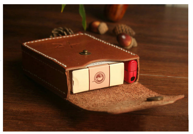 Handmade Brown Leather Mens Cigarette Case Cool Cigarette Holder with Belt Loop for Men - iwalletsmen