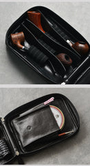 Cool Leather Black Mens Leather 4pcs Tobacco Pipe Case Zipper Tobacco Pipe Case for Men - iwalletsmen