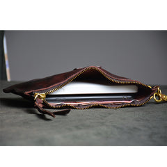 Black Leather Mens Zipper Clutch Wallet Wrinkled Wristlet Wallet Wallet Clutch for Men