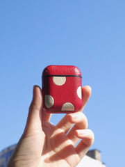 Personalized Red&White Spotted Leather AirPods Pro Case Custom Red Leather 1/2 AirPods Case Airpod Case Cover