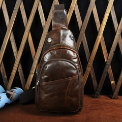Cool Coffee Leather Chest Bag Sling Bag Sling Crossbody Bag One Shoulder Backpack For Men - iwalletsmen
