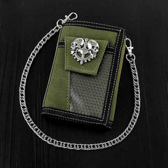 BADASS ARMY GREEN Canvas MENS TRIFOLD SMALL BIKER WALLETS CHAIN WALLET WALLET WITH CHAINS FOR MEN - iwalletsmen