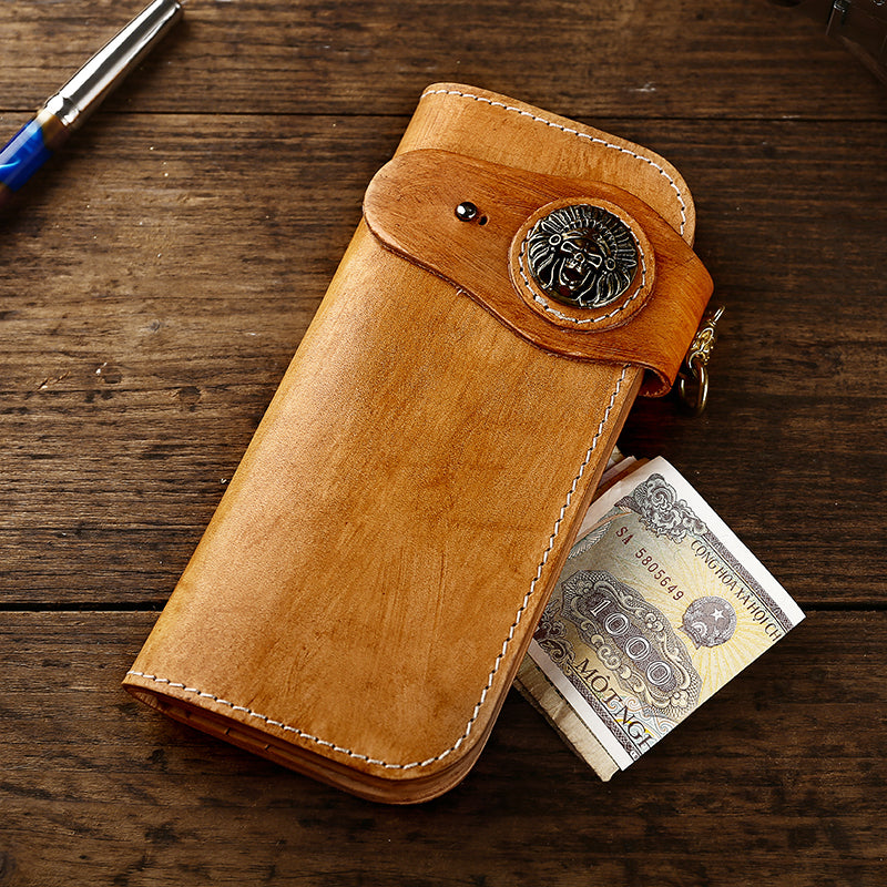 Handmade Leather Biker Chain Wallet Mens Cool Chain Long Wallet with Chain - iwalletsmen
