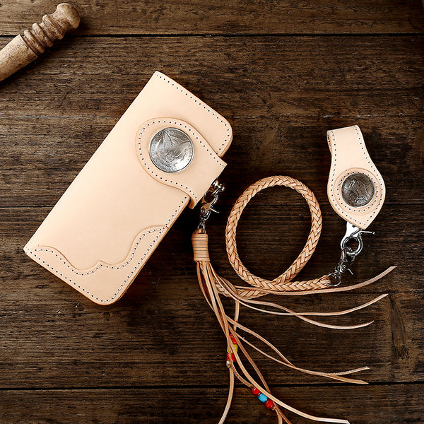 Handmade Leather Biker Chain Wallet Mens Cool Chain Long Wallets with Chain - iwalletsmen