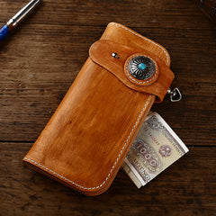 Leather Biker Chain Wallet Mens Cool Handmade Long Chain Wallet with Chain - iwalletsmen