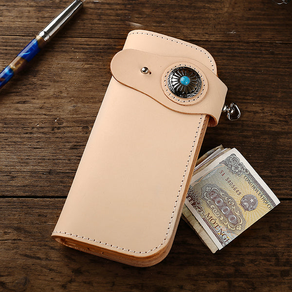 Leather Biker Chain Wallet Mens Cool Handmade Long Chain Wallet with Chain - iwalletsmen