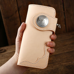 Leather Biker Chain Wallet Mens Cool Handmade Long Chain Wallet with Chain - iwalletsmen