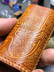 Handmade Tooled Grid Leather Brown Mens DICODES BOXMINI Holder Cigarette Case for Men - iwalletsmen