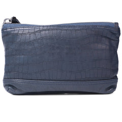 Wrinkled Leather Mens Cool Long Leather Blue Wallet Zipper Clutch Wristlet Wallet for Men - iwalletsmen