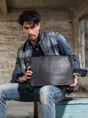 Black Large Leather Mens Cool Messenger Bags Shoulder Bags  for Men - iwalletsmen