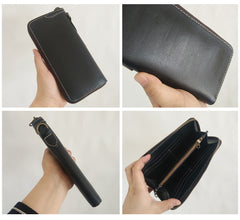[On Sale] Handmade Mens Long Biker Wallets with Chain Cool Zipper Leather Biker Chain Wallets - iwalletsmen