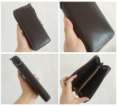 [On Sale] Handmade Mens Long Biker Wallets with Chain Cool Zipper Leather Biker Chain Wallets - iwalletsmen