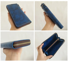 [On Sale] Handmade Mens Long Biker Wallets with Chain Cool Zipper Leather Biker Chain Wallets - iwalletsmen