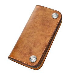 [On Sale] Handmade Mens Long Biker Wallet with Chains Cool Zipper Leather Biker Chain Wallets - iwalletsmen
