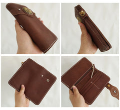 [On Sale] Handmade Mens Long Biker Wallet with Chain Cool Leather Biker Chain Wallet - iwalletsmen