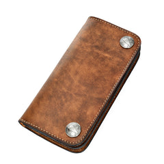[On Sale] Handmade Mens Long Biker Wallets with Chain Cool Zipper Leather Biker Chain Wallets - iwalletsmen